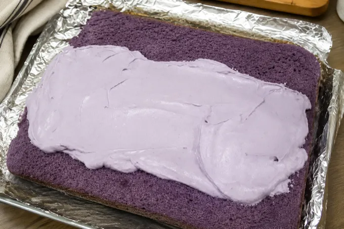 Ube whipped cream filling being prepared